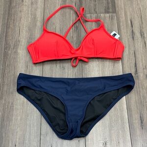 J. Crew Vibrant Red and Deep Navy Bikini